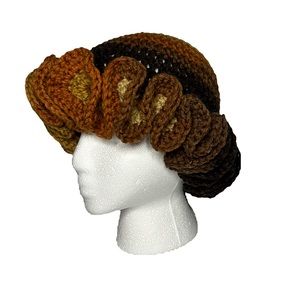 Hand-Made Crochet Ruffle Hat - Latte Stripe